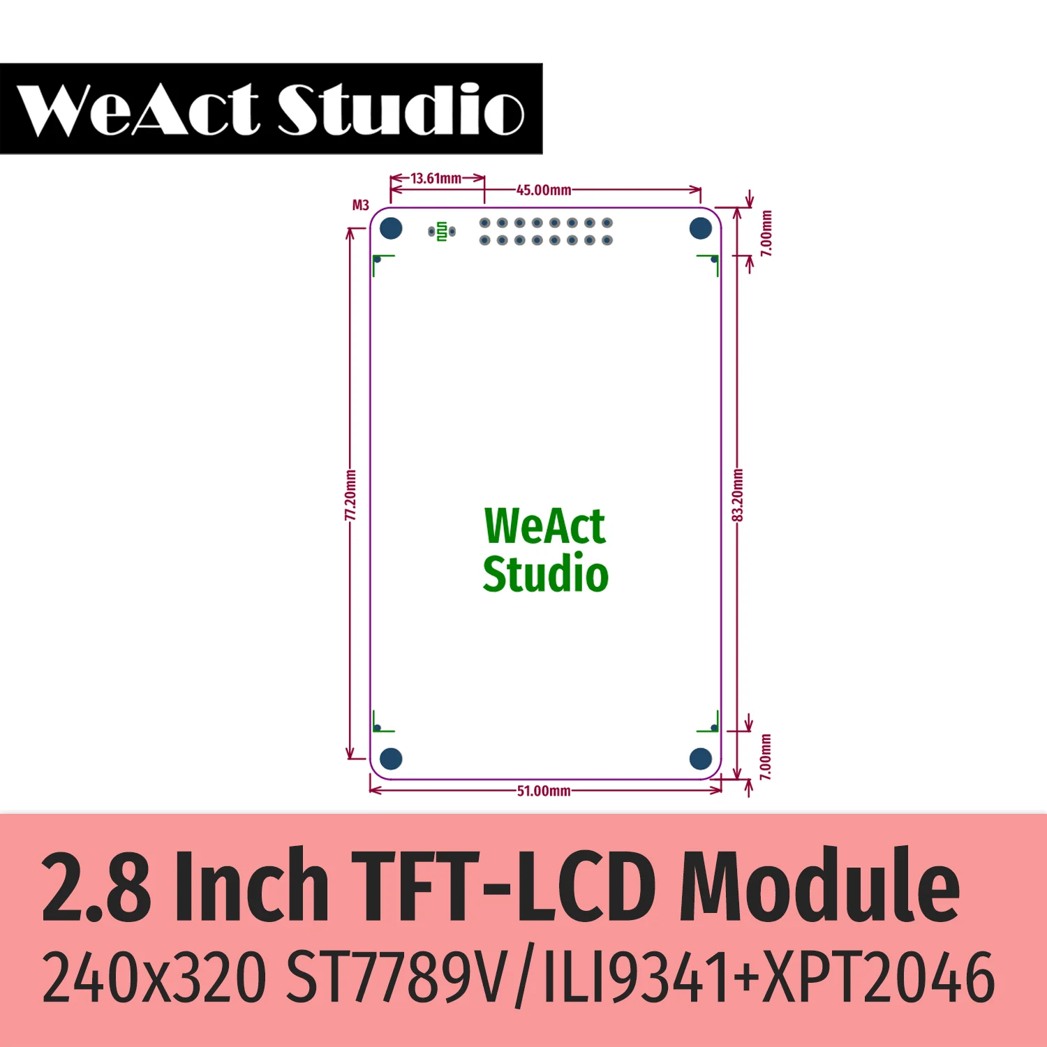 2.8 240x320 ILI9341 ST7789V 디스플레이 화면 터치 XPT2046 터치 없음 자동 밝기 조정 기능이있는 2.8 인치 SPI LCD TFT 모듈 [WeAct Studio-046]