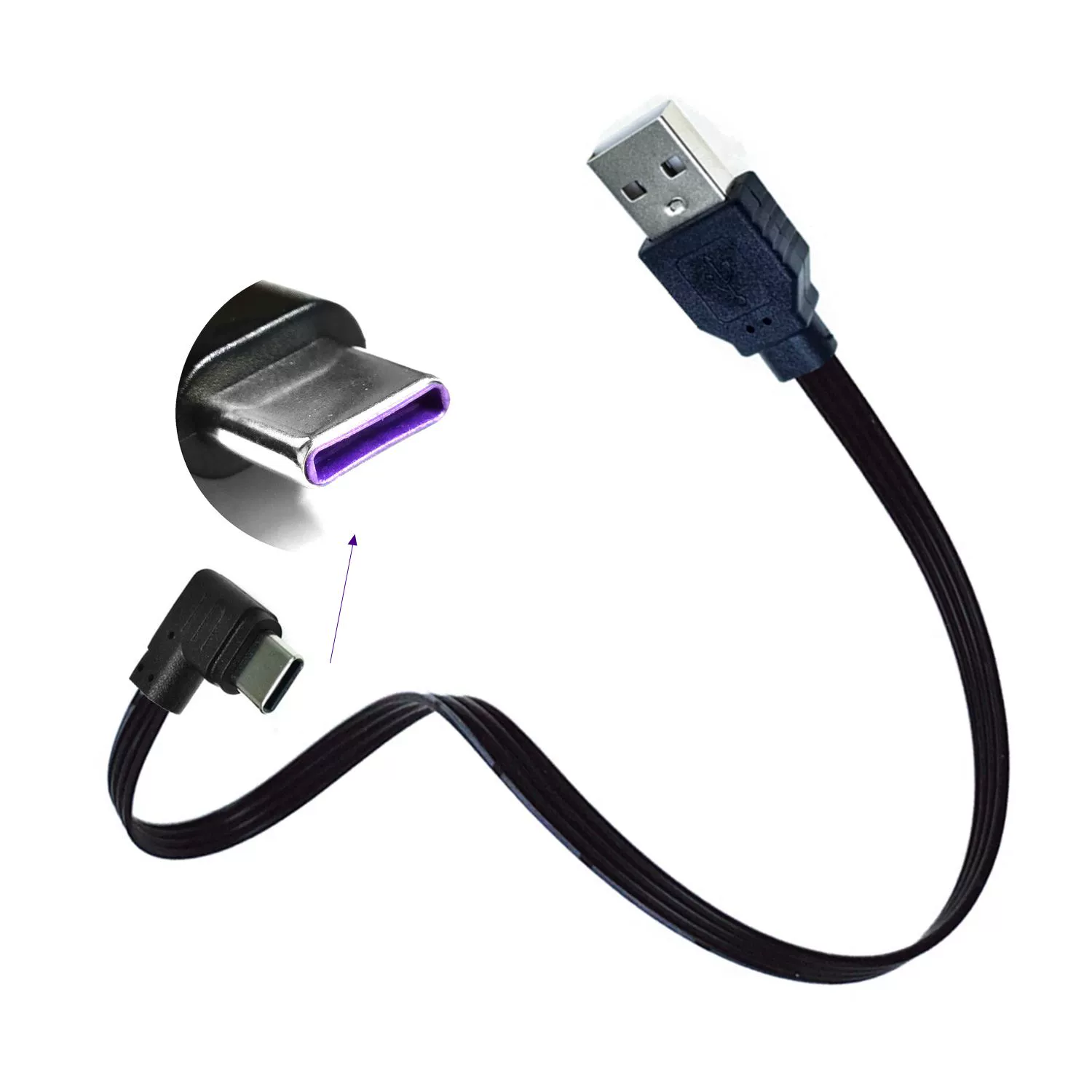 빠른 충전 USB 틸트 타입-C 데이터 라인 USB 틸트 평평하고 부드러운 타입-C 틸트 데이터 라인 지원 100CM [ZBC010-002] 