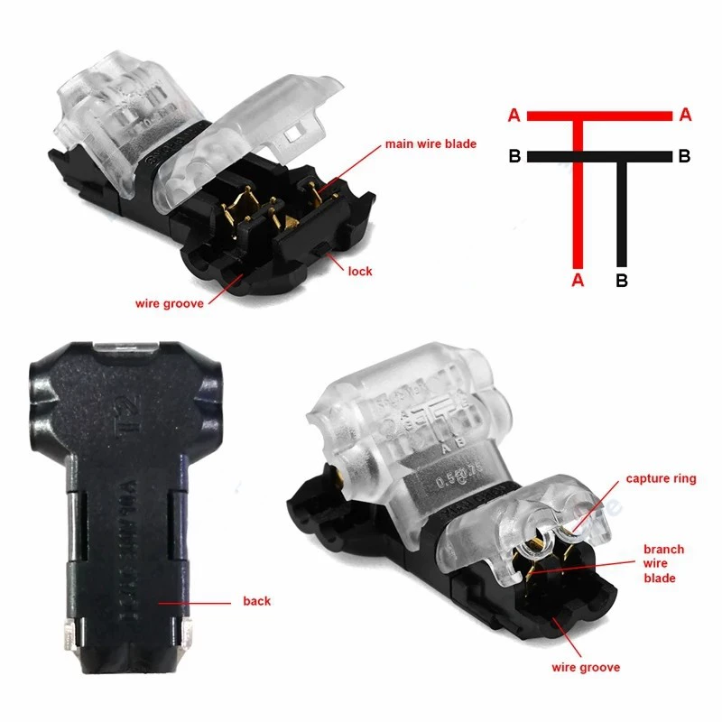 차량용 LED 바 무피복 커넥터 - H-T타입 1선·2선 겸용 (0.3~0.75mm²) [ZCE063-113]