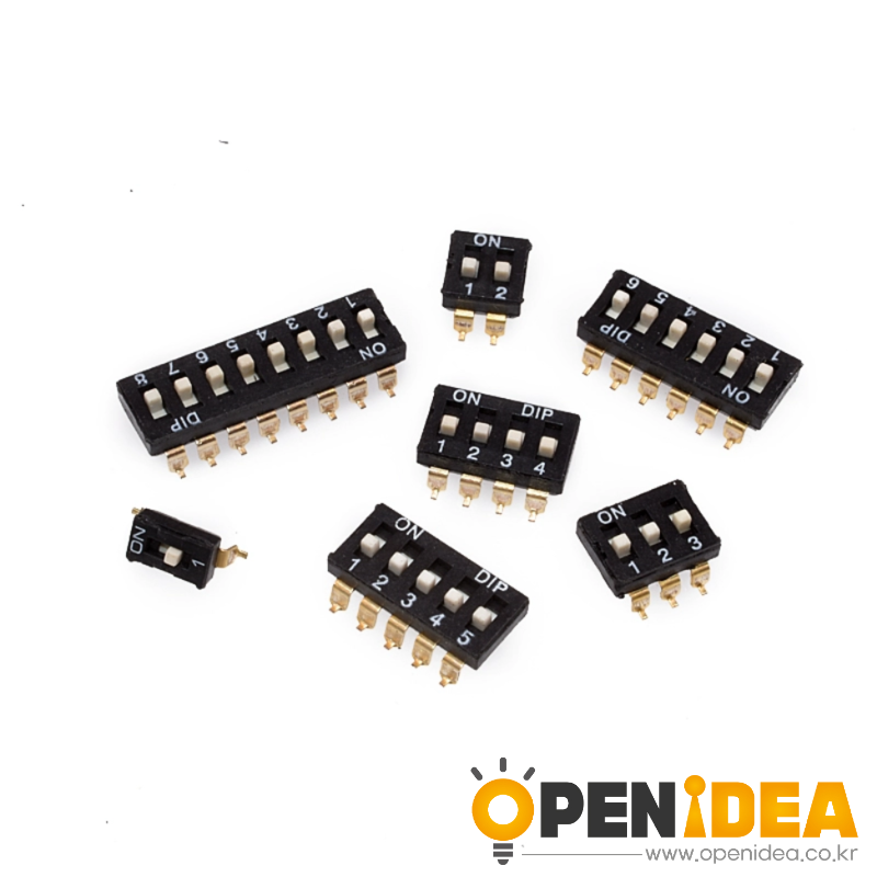 표면실장(SMD) DIP 스위치 2.54mm 피치 1-2-3-4-5-6-8위치 금도금 핀 [ZSB010-008]