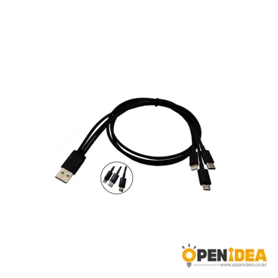 3 in 1 USB 2.0 AM to micro Type C 아이폰 5P 8P 데이터 SYNC 충전 케이블 0.6M [OPEN-BL024-026]