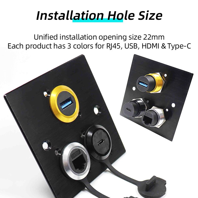 AVSSZ USB3.0 USB2.0 솔더리스 데이터 커넥터 22mm 개방 구멍 양방향 도킹 방진 소켓 장착 패널 원형 모듈 [OPEN-ZCF23-19]