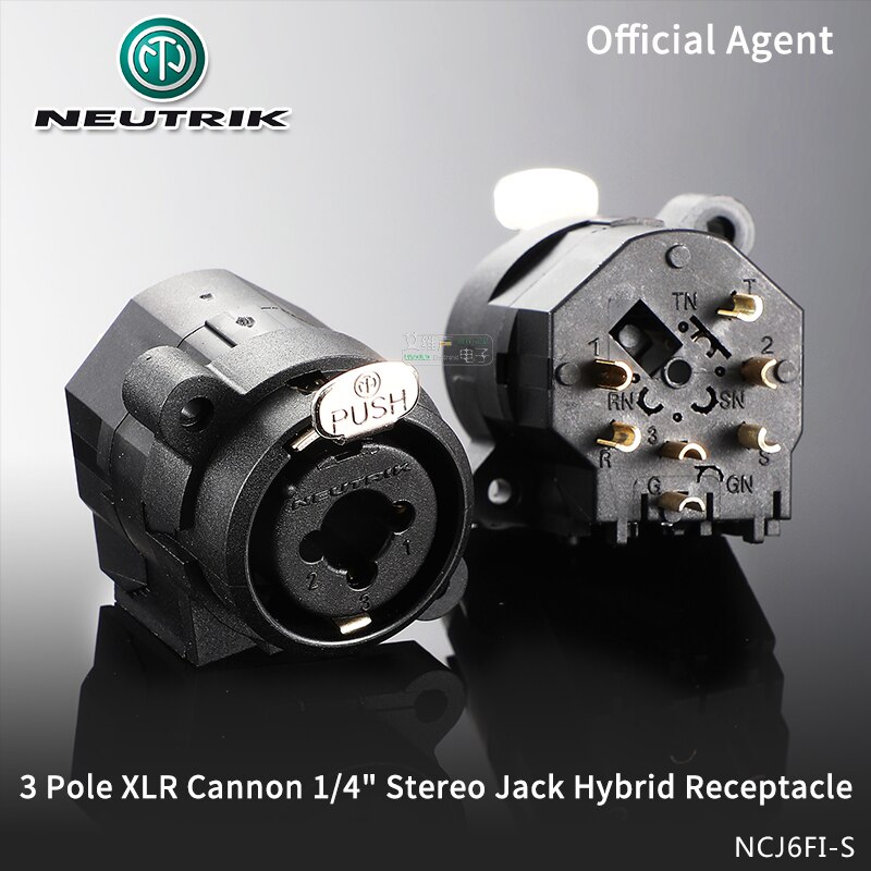 Neutrik XLR 스테레오 잭 오디오 콤보 암 소켓 마이크 사운드 카드 커넥터 수평 PCB 마운트 포함 3 극 6.35mm NCJ6 [OPEN-ZCF23-37]