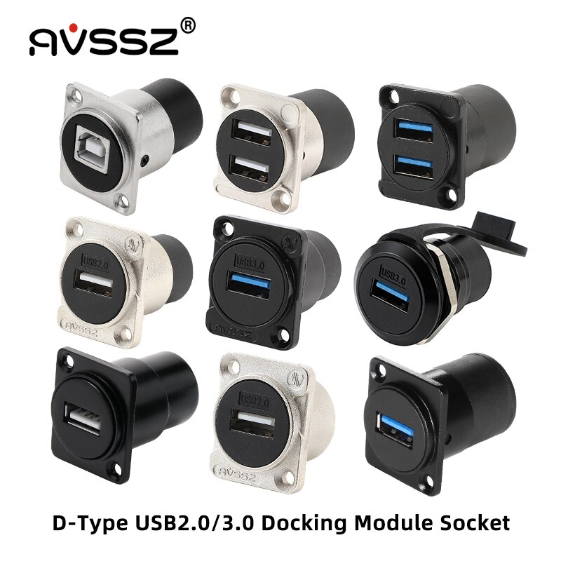AVSSZ D 타입 USB 3.0 2.0 커넥터 암-암 패널 마운트 섀시 커넥터 납땜 없는 소켓 고속 전송 [OPEN-ZCF23-55]
