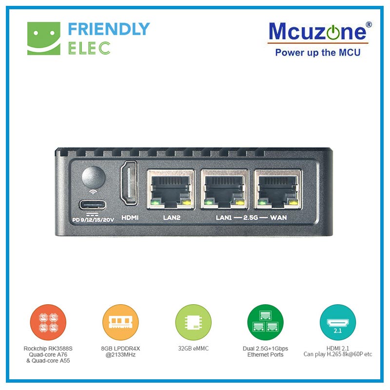 NanoPi R6S RK3588S Cortex-A76 8GB DDR4 32GB 2.5G eth 우분투 데비안 FriendlyWrt 안드로이드 GPU VPU [Mcuzone-02]