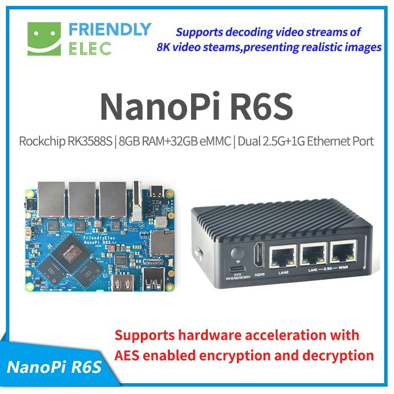 NanoPi R6S RK3588S Cortex-A76 8GB DDR4 32GB 2.5G eth 우분투 데비안 FriendlyWrt 안드로이드 GPU VPU [Mcuzone-02]