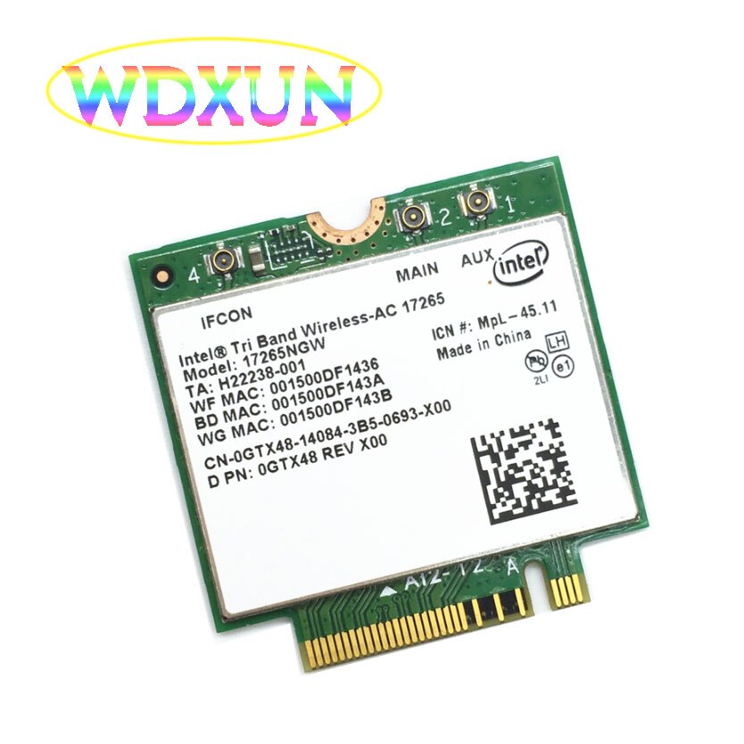 인텔 트라이 밴드 무선 AC 17265 듀얼 밴드 2x2 BT4.0 와이파이 카드 인텔 4.7Gbps 867Mbps NGFF M2 [ZTF110-61]