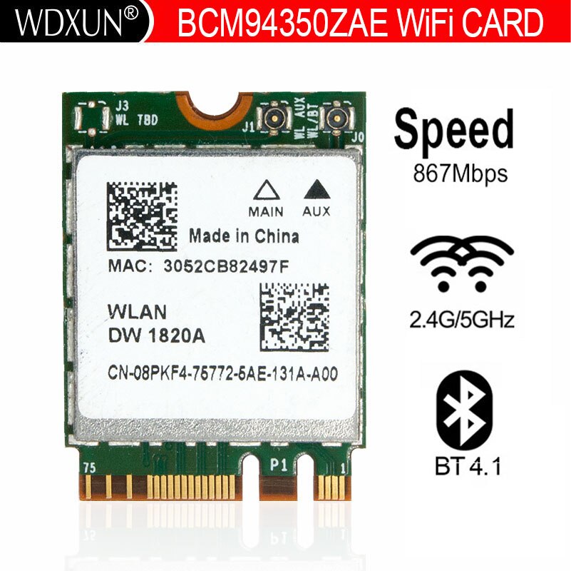 BCM94350ZAE DW1820A 867Mbps NGFF M.2 블루투스 4.1 무선 카드 듀얼 밴드 와이파이 네트워크 2.4 5G [ZTF110-62]