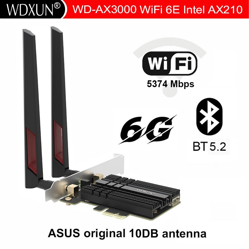 인텔 AX210 WD-AX3000 블루투스 5.2 듀얼 밴드 와이파이 카드 스프레스 네트워크 카드 와이파이 6E 3000Mbps 2.4-6G [ZTF110-64]