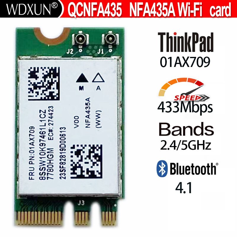 레노버 아이디어패드 510-15IKB E31 E470 FRU 01AX709 QCNFA435 NFA435A AC 2.4G 5G NGFF 와이파이 블루투스 4.1 [ZTF110-66]