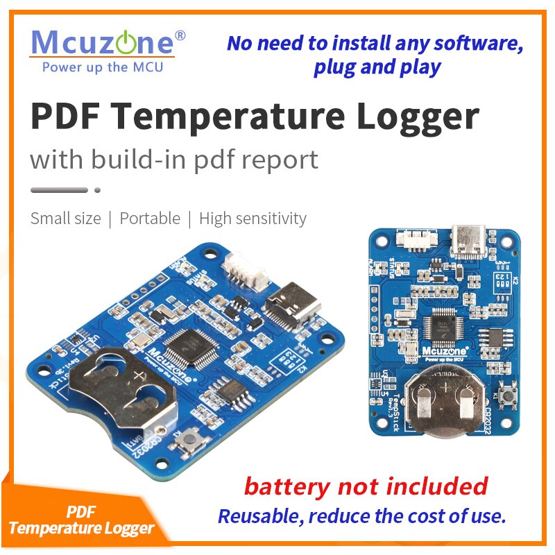 PDF 보고서 내장 USB 온도 데이터 로거 0~70 도 정확도 배터리 미포함 [Mcuzone-16]