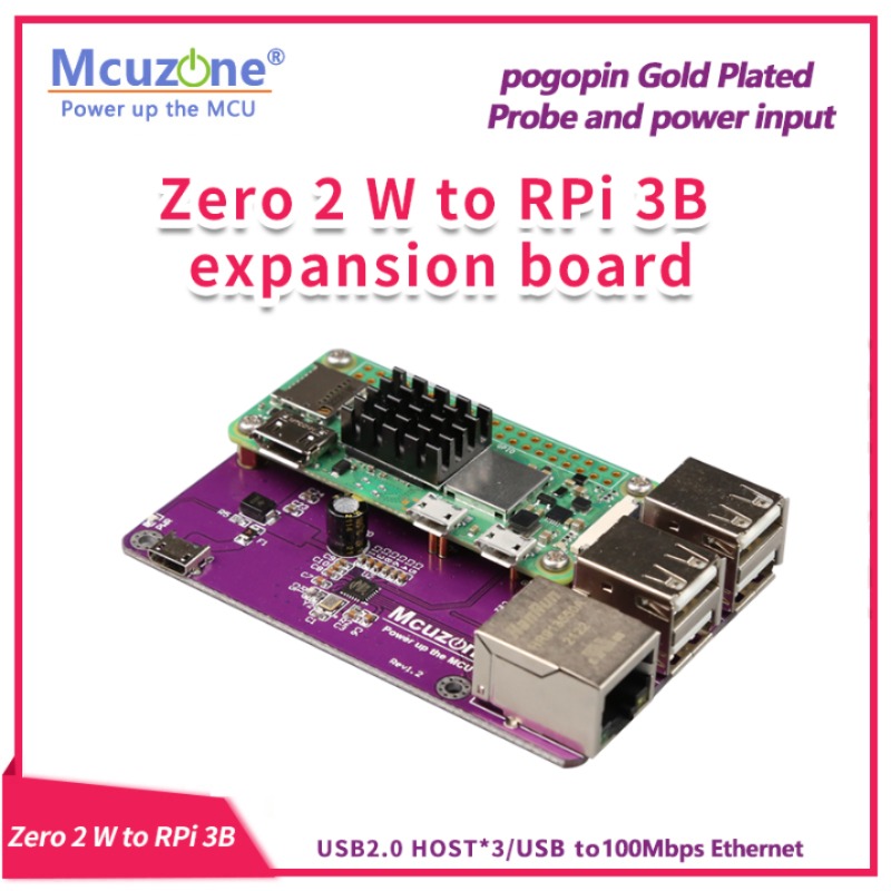 Zero 2 W to Raspberry pi 3B 확장 보드 100Mbps 이더넷 및 USB 호스트 금도금 프로브 연결 [Mcuzone-20]