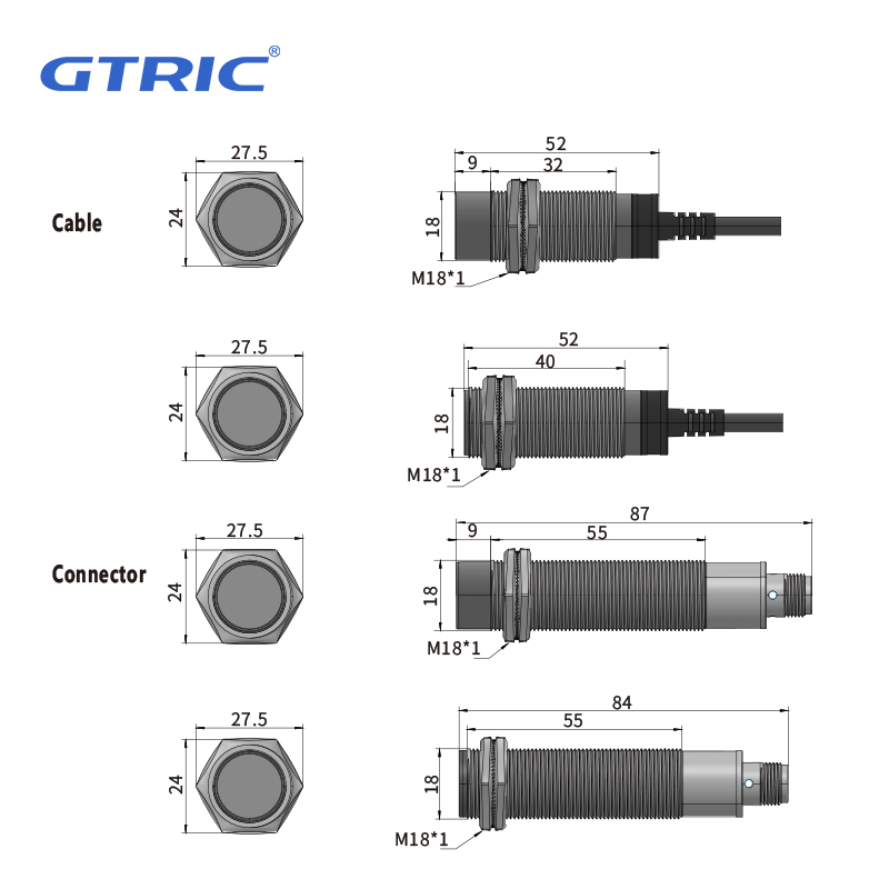 장거리 M18 FR18 시리즈 근접 스위치 12V DC 2 와이어 비 플러시 NPN PNP NO NC 금속 유도 근접 센서 [GTRIC-45]