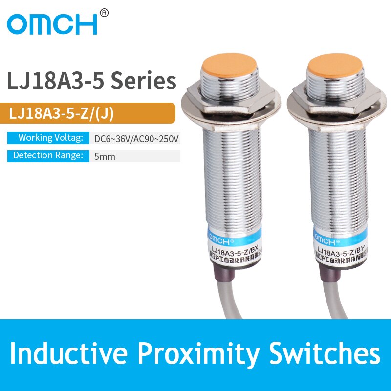 실린더 유도 근접 센서 스위치 LJ18A3-5 시리즈 2 3 4 와이어 NPN PNP NO NC M18 5mm DC6-36V [OMCH-30]