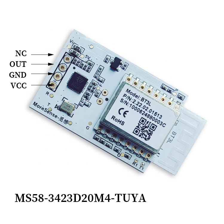 Tuya BLE 메쉬 연결 BLE 모듈 레이더 센서 MS58-3423D20M 5.8 천헤르쯔 마이크로파 레이더 모듈 조명 제어 [MoreSense-10]