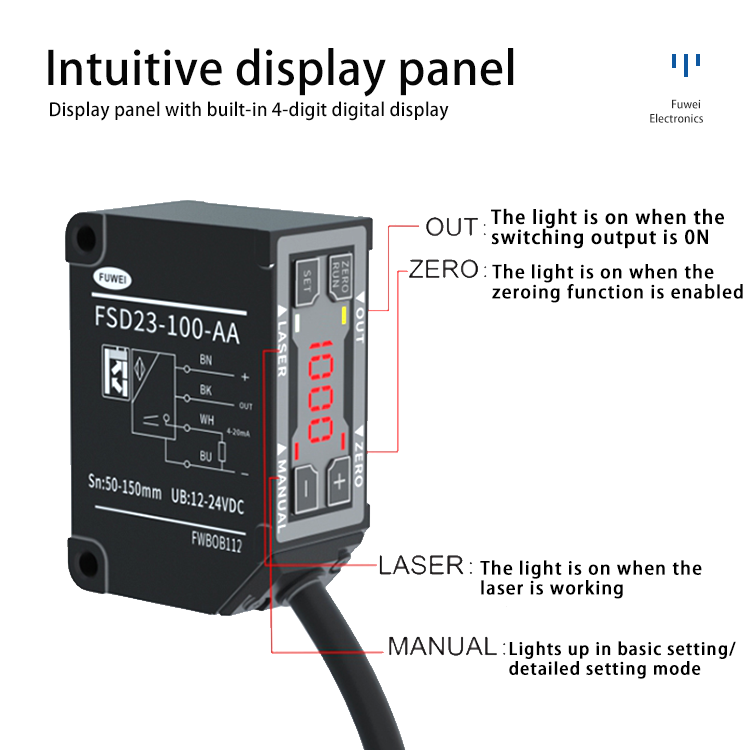 FSD23 12-24V DC IP67 LED 디지털 스크린 알루미늄 고정밀 레이저 변위 센서 [FUWEI-13]