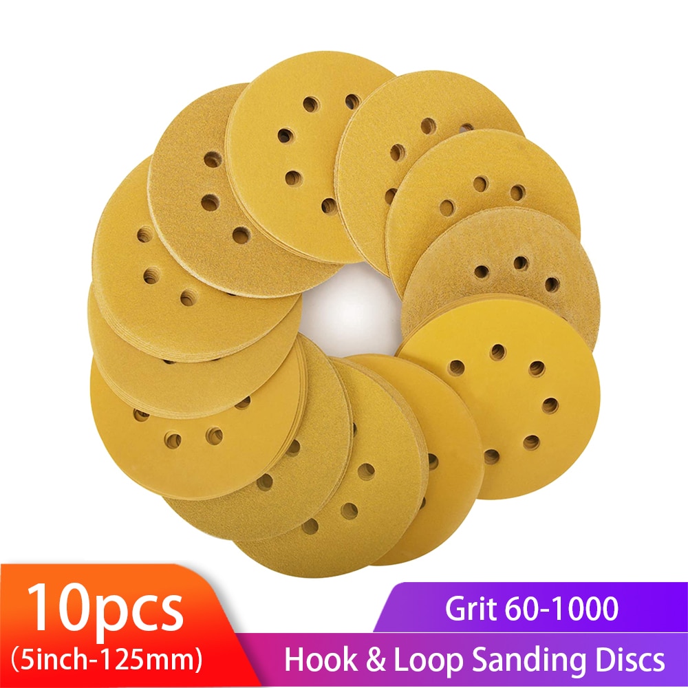 5 인치 125mm 8 홀 샌딩 시트 금 샌딩 디스크 후크 루프 DA 샌더 건식 모래 종이 목공 또는 자동차 용 [OA54-24]