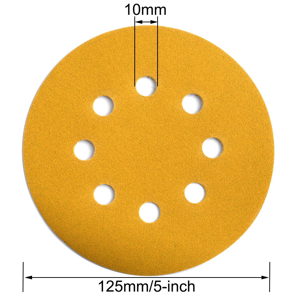 5 인치 125mm 8 홀 샌딩 시트 금 샌딩 디스크 후크 루프 DA 샌더 건식 모래 종이 목공 또는 자동차 용 [OA54-24]