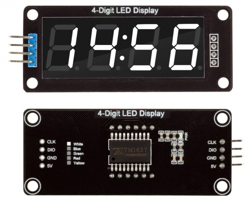 7-세그멘트 4-Digit, 백색(White) FND 디스플레이 (2-Wire Communication : DIO, CLK)
