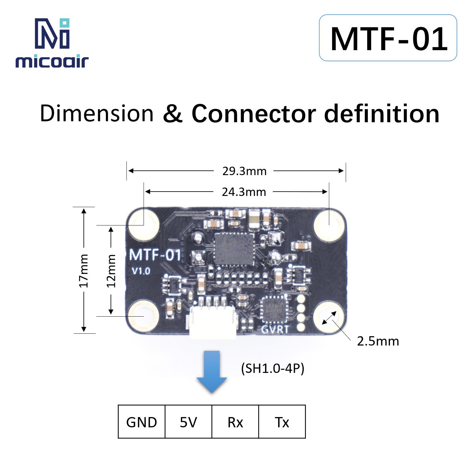 8m 레이저 거리 측정 모듈 MT-01 항강광 TOF 거리 측정 모듈 드론 높이 낙하 방지 센서 [MicoAir-04]
