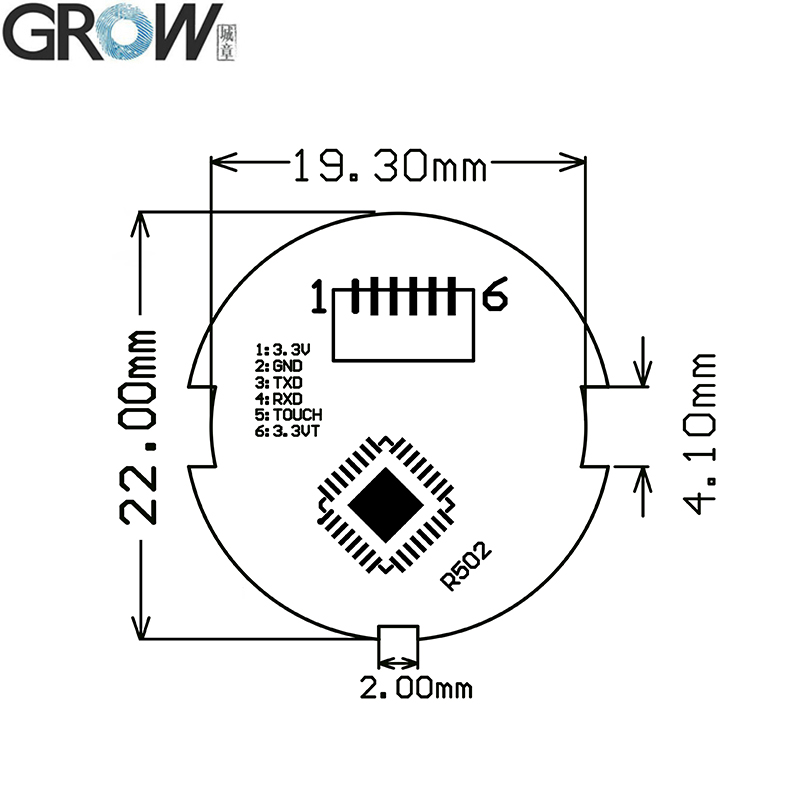 성장 KS200+R502A 4xAA 배터리 또는 DC3.7V-6.5V 모터 출력 원형 링 표시기 빛 지문 액세스 제어 보드 [GROW-51]