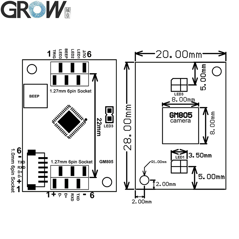 성장 GM805-L 1D 2D QR 바코드 리더 바코드 스캐너 7-50cm 읽기 거리 USB RS232 인터페이스 DC5V [GROW-99]