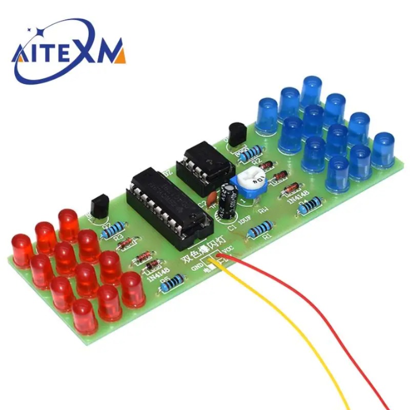 LED 전자 조명 키트 NE555 CD4017 IC 레드 블루 듀얼 컬러 DIY 키트 스트로브 전자 슈트 깜박이는 조명 부품 [DIY-09]