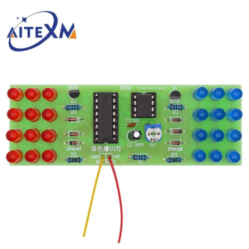LED 전자 조명 키트 NE555 CD4017 IC 레드 블루 듀얼 컬러 DIY 키트 스트로브 전자 슈트 깜박이는 조명 부품 [DIY-09]