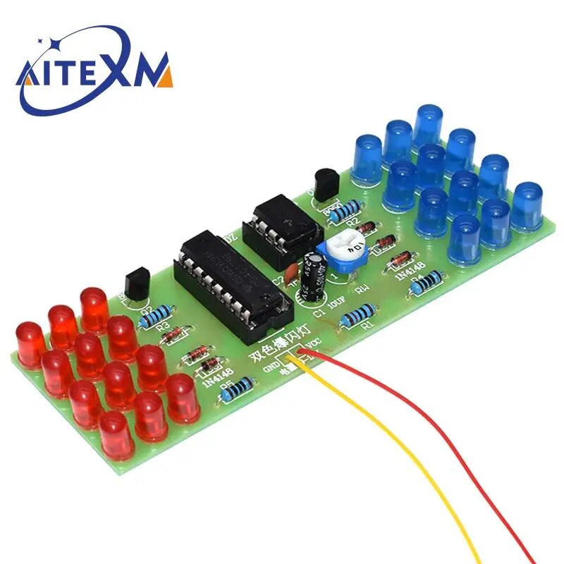 LED 전자 조명 키트 NE555 CD4017 IC 레드 블루 듀얼 컬러 DIY 키트 스트로브 전자 슈트 깜박이는 조명 부품 [DIY-09]