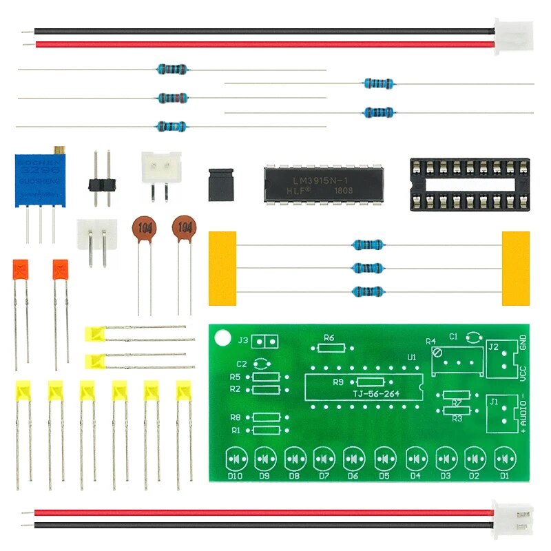 LM3915 DC 9V-12V 10 LED 사운드 오디오 스펙트럼 분석기 레벨 표시기 키트 DIY 전자 납땜 연습 세트 실험실 [DIY-14]