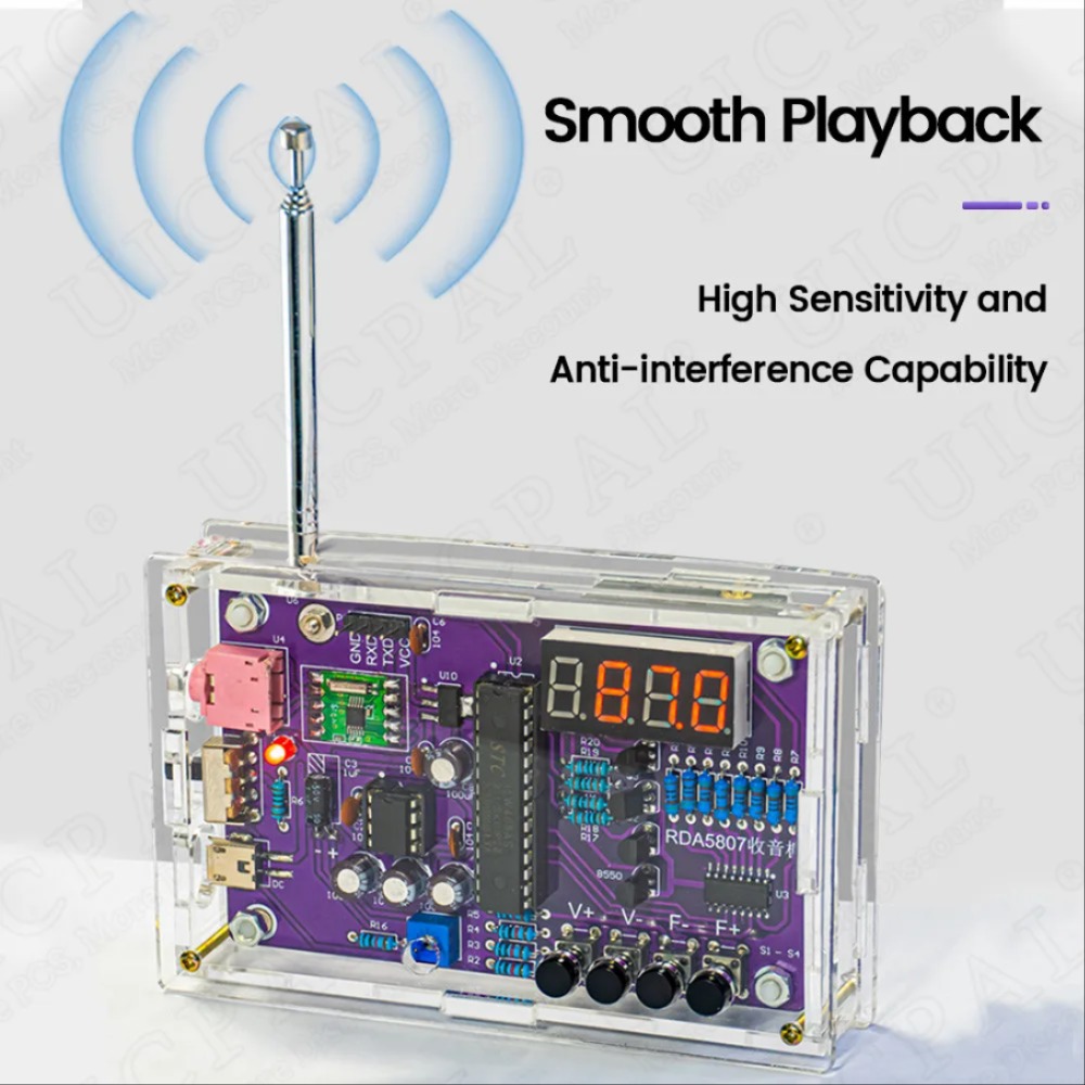 DIY FM 라디오 전자 키트 조정 가능한 주파수 PCB 납땜 프로젝트 연습 납땜 어셈블리 RDA5807S 87-108MHz 이중 전원 [DIY-28]