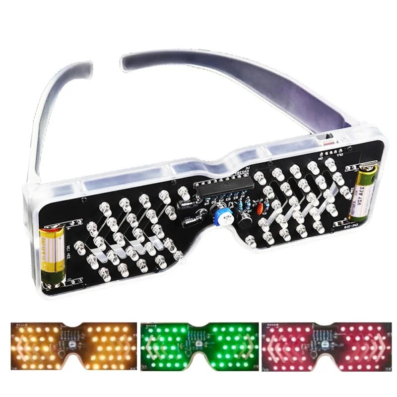 DIY LED 안경 전자 키트 DIY 납땜 프로젝트 연습 납땜 어셈블리 사운드 컨트롤 다이오드 플래시 라이트 안경 [DIY-30]