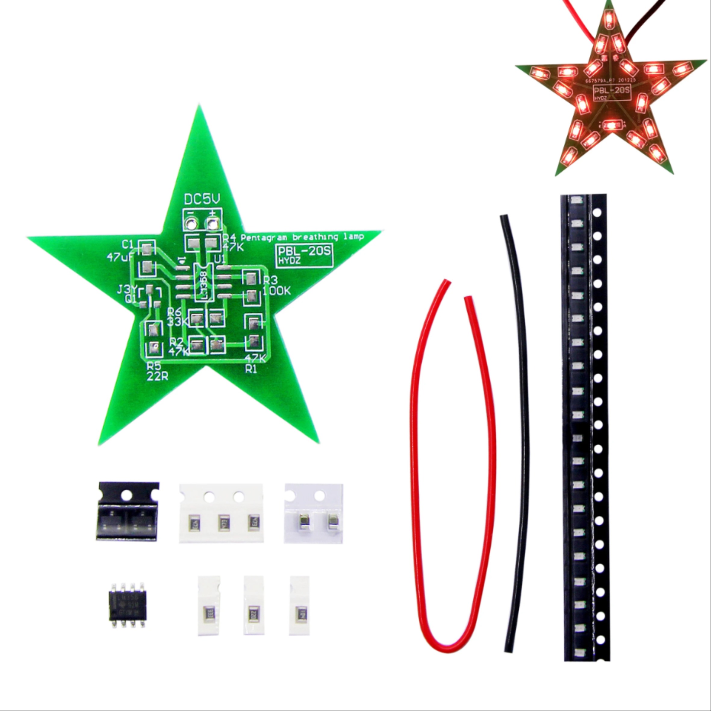 학생 훈련 DIY 키트 5-뾰족한 별 호흡 빛 그라데이션 LED 조명 크리스마스 납땜 훈련용 빨간색 [DIY-58]