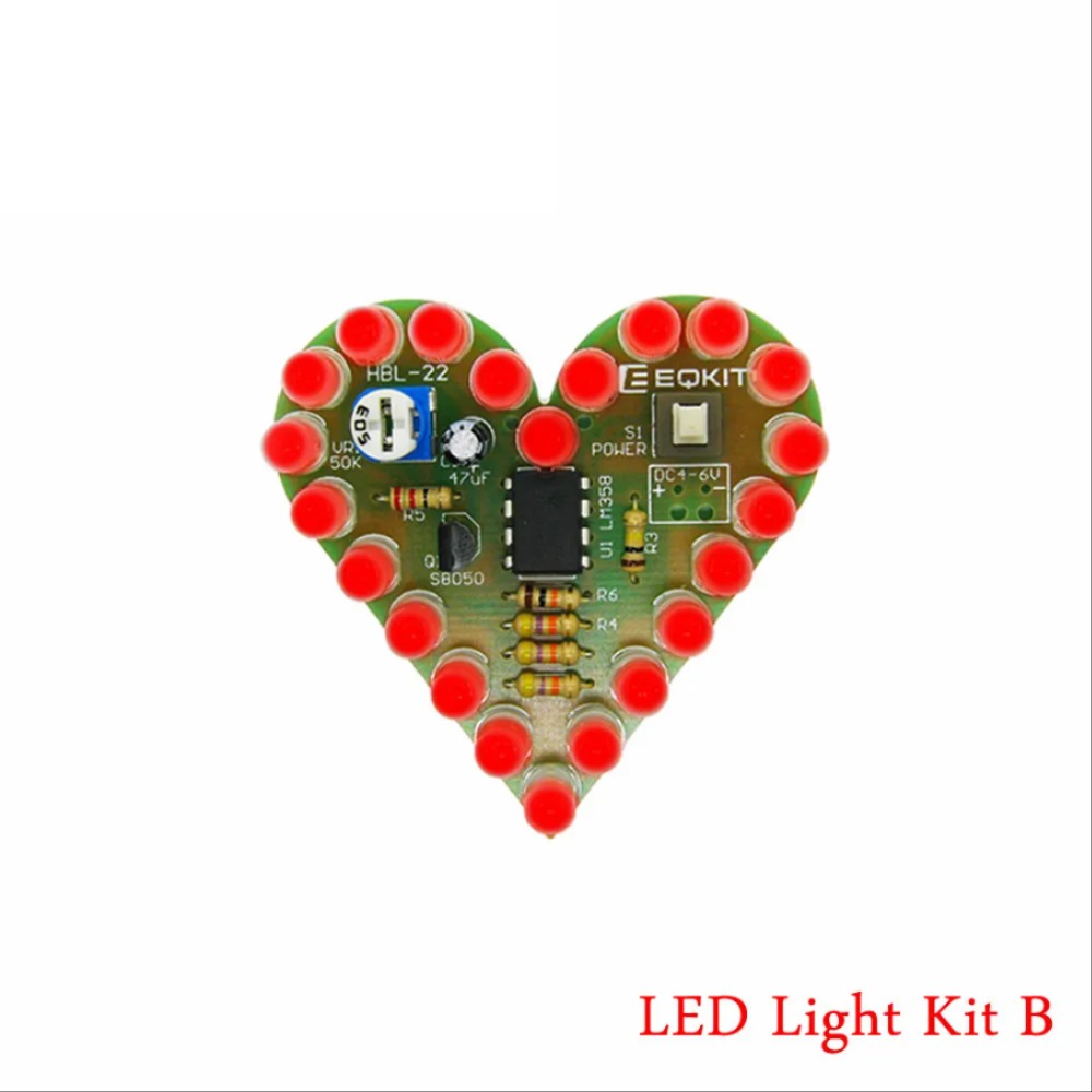 DIY 하트 모양 LED 깜박이 조명 키트 PCB DC 4-6V 색상 납땜 키트 연습 학습 키트 사용 가능 [DIY-60]