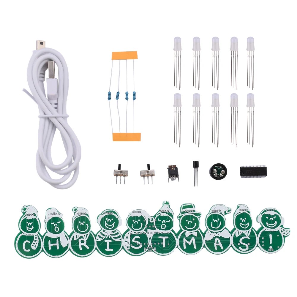 DIY 크리스마스 눈사람 전자 키트 RGB 풀 컬러 LED 깜박이 조명 납땜 프로젝트 연습 초보자 학교 학생용 [DIY-65]