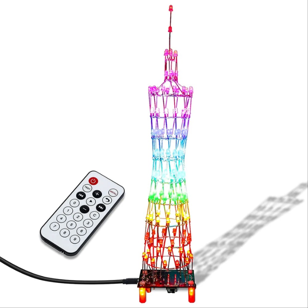 DIY 전자 키트 RGB LED 깜박이 타워 9 층 라이트 큐브 구성 요소 납땜 프로젝트 연습 용접 원격 제어 학습 [DIY-98]