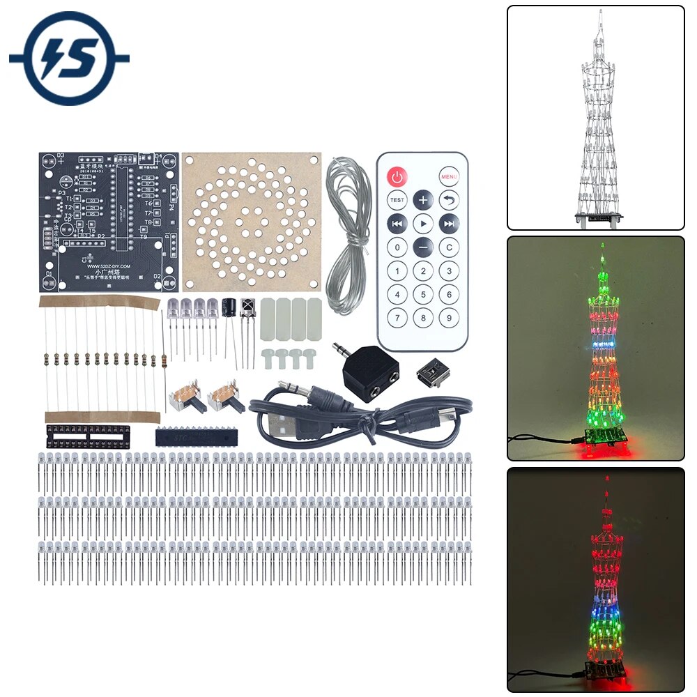 DIY 전자 키트 RGB LED 깜박이 타워 9 층 라이트 큐브 구성 요소 납땜 프로젝트 연습 용접 원격 제어 학습 [DIY-98]