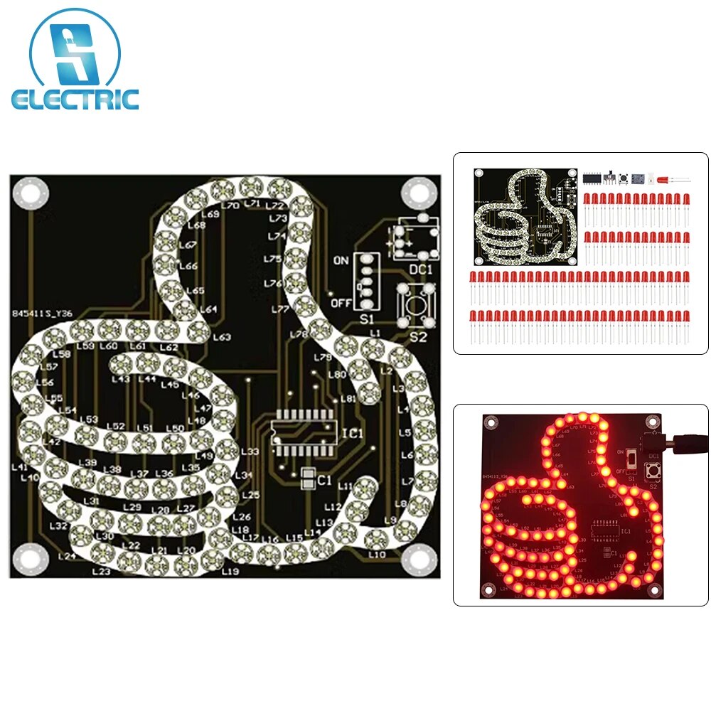 DIY 납땜 엄지 사인 깜박이는 빛 루프 흐르는 빛 마이크로 컨트롤러 전자 생산 키트 81 LED [DIY-110]