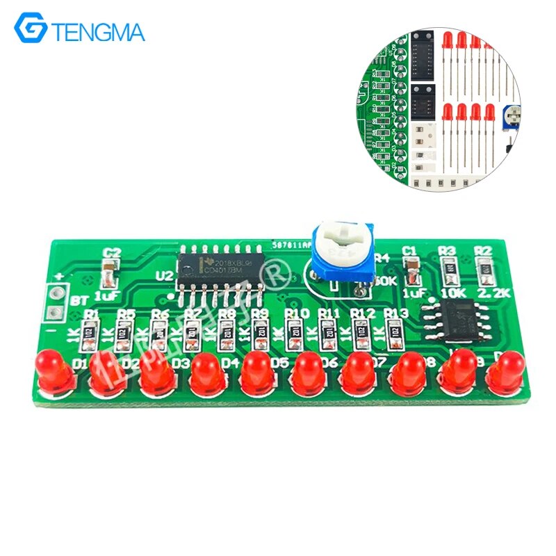 4017 칩 물 램프 회로 기판 제작 DIY 키트 10 방향 LED 전자 제품 용접 연습 NE555+ [DIY-163]