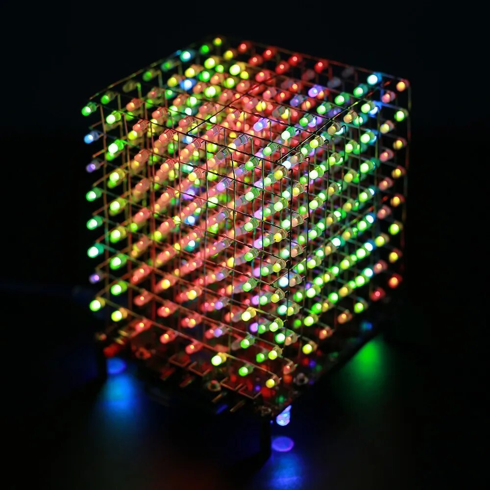 DIY 전자 키트 다채로운 RGB 음악 LED 조명 연습 납땜용 리모컨 포함 3D 큐브 8x8x8 3D8 [DIY-172]