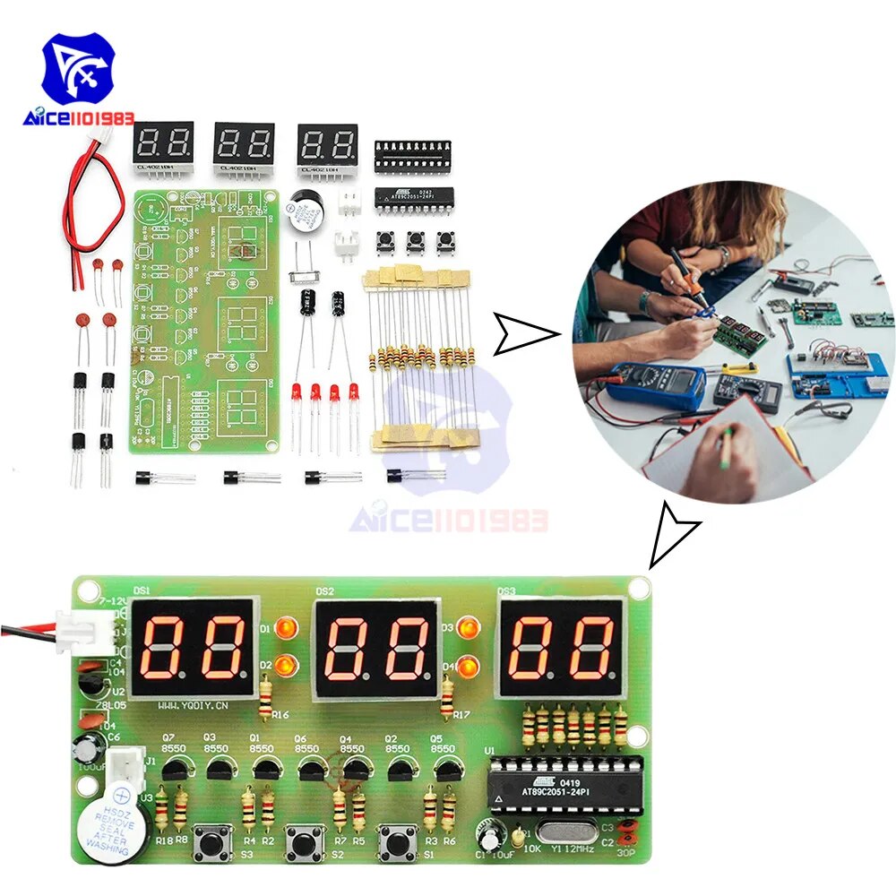 Diymore 디지털 시계 DIY 키트 전자 알람 시계 키트 아두이노용 버저 학습 키트 PCB FR-4 6 비트 C51 AT89C2051 칩 [DIY-174]