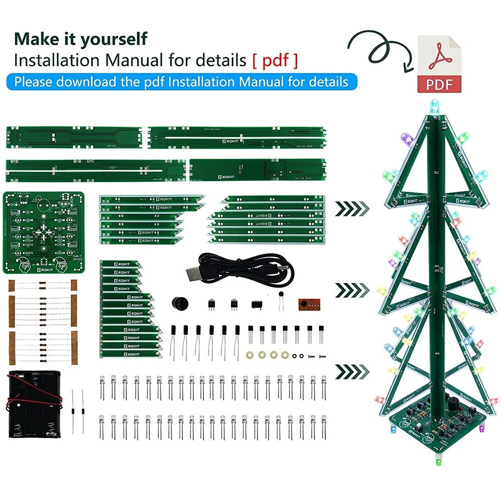 3D 음악 크리스마스 트리 전자 DIY 키트 5mm RGB LED 깜박이 조명 회로 스위트 전자 재미 납땜 연습 [DIY-178]