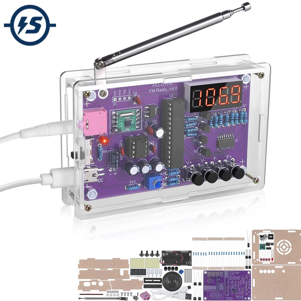 FM 라디오 DIY 전자 키트 RDA5807 라디오 수신기 87MHz-108MHz 주파수 변조 디지털 튜브 디스플레이 이중 전원 공급 장치 [DIY-185]