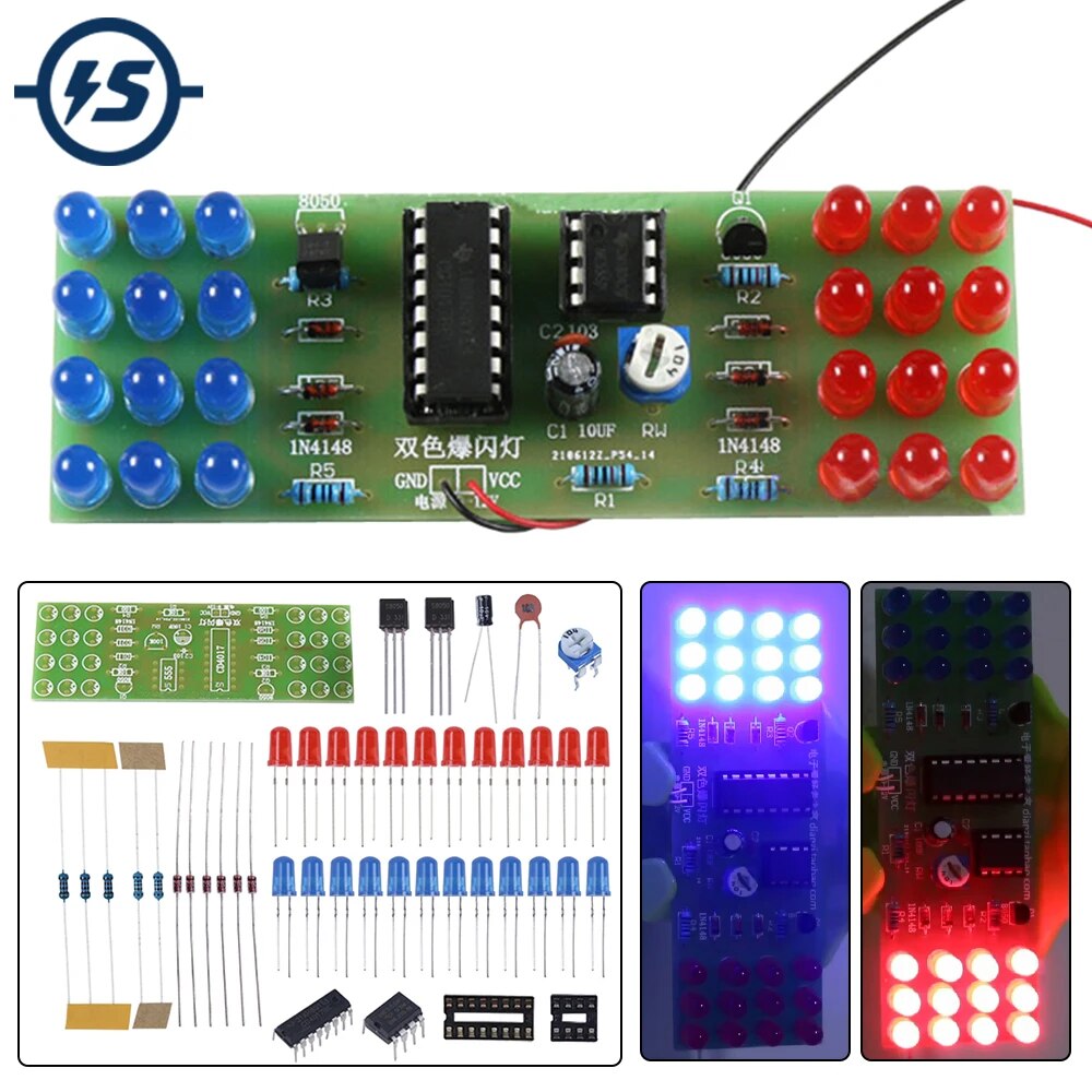 DIY LED 전자 키트 NE555 CD4017 조명 레드 블루 듀얼 컬러 납땜 프로젝트 연습 세트 구성 요소 용접 훈련 [DIY-188]