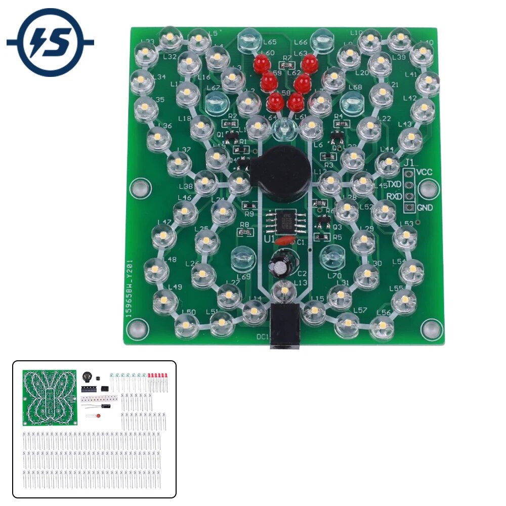 DIY 키트 나비 모양 음악 LED 깜박이는 빛 전자 재미 스위트 DC 3.7V-5.5V 납땜 연습 훈련 [DIY-200]