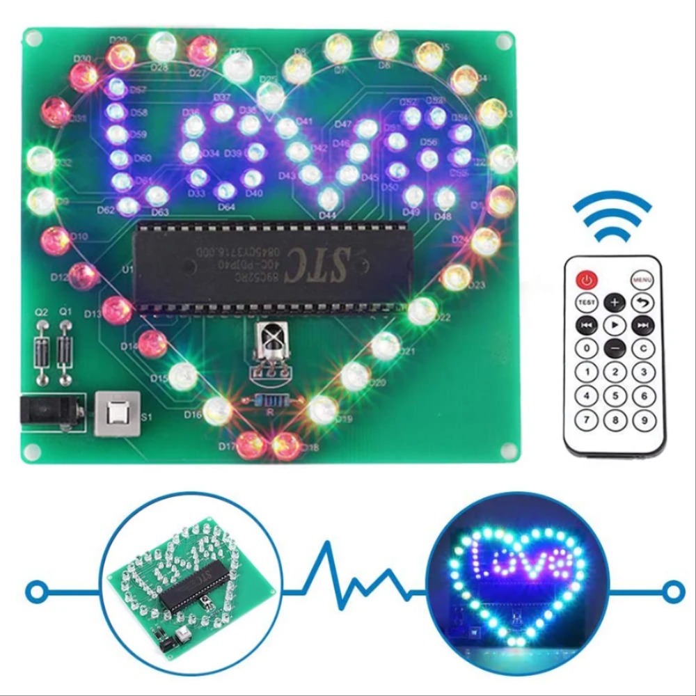 DIY 전자 키트 LED 깜박이는 하트 사랑 빛나는 다채로운 라이트 스위트 납땜 연습 학교 학생 스템 교육용 [DIY-206]