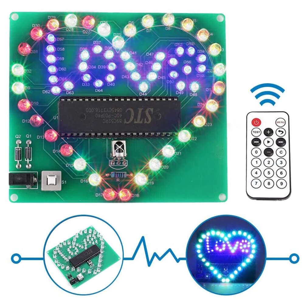 DIY 전자 키트 LED 깜박이는 하트 사랑 빛나는 다채로운 라이트 스위트 납땜 연습 학교 학생 스템 교육용 [DIY-206]