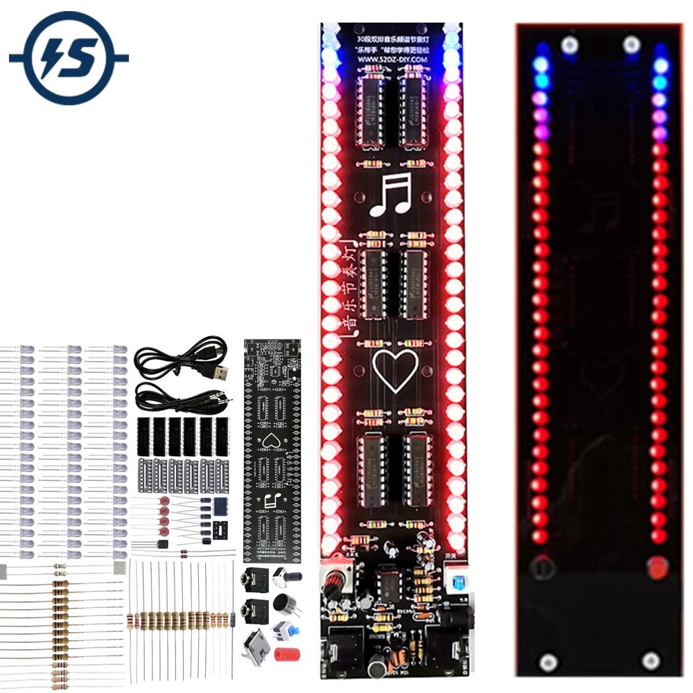 DIY LED 전자 키트 오디오 리듬 듀얼 컬러 라이트 음악 30 세그먼트 스펙트럼 볼륨 레벨 표시기 납땜 프로젝트 연습 [DIY-207]