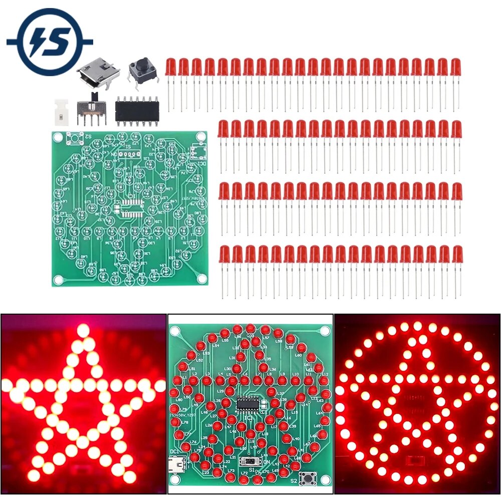DIY 전자 키트 LED 원형 별 오각형 물 조명 납땜 프로젝트 연습 구성 요소 용접 기술 학생 스템 훈련 [DIY-208]