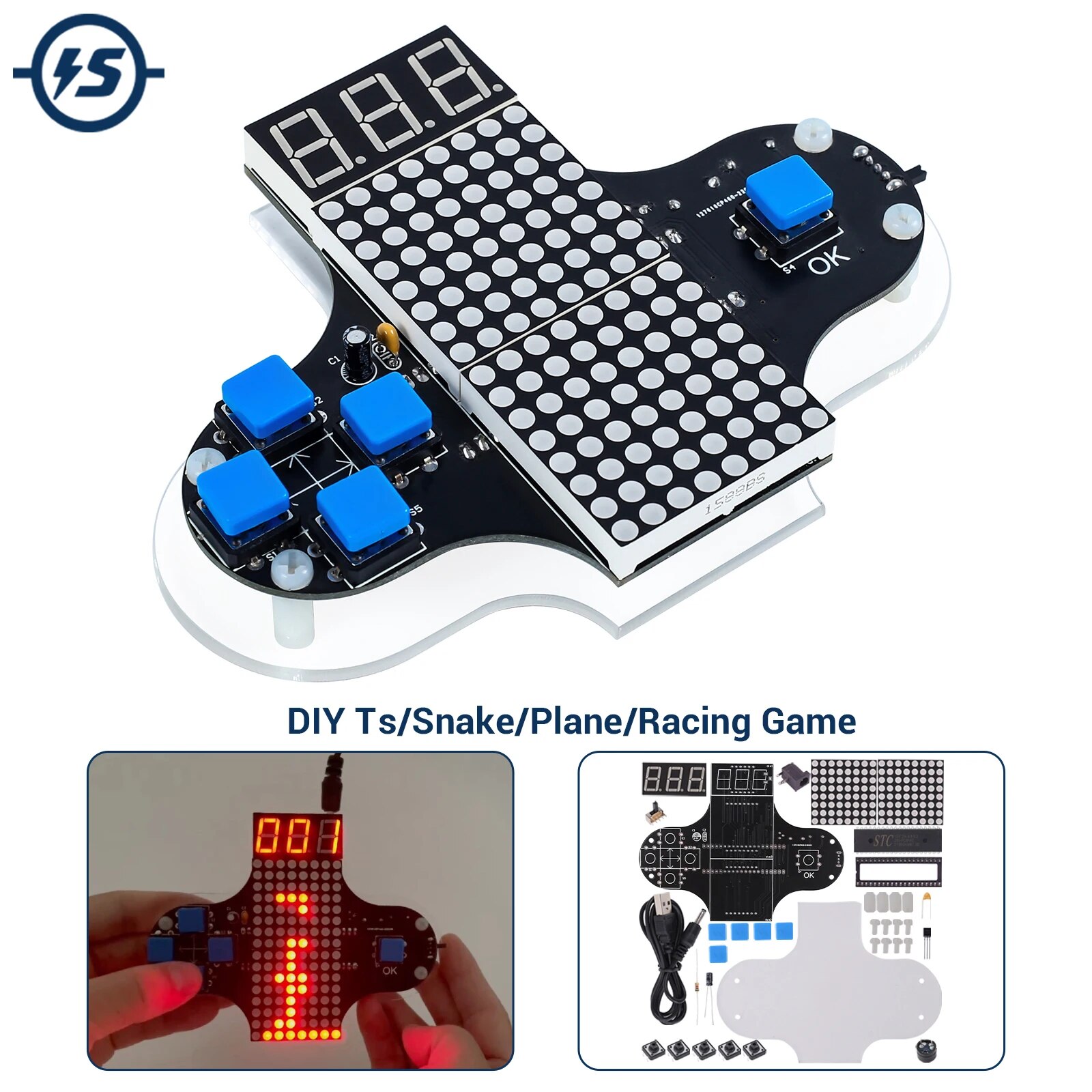 DIY 전자 키트 4 클래식 게임 뱀 비행기 레이싱 납땜 프로젝트 연습 재미 있은 스위트 조정 가능한 디스플레이 밝기 [DIY-215]